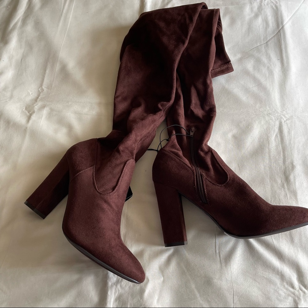 Brown Point Toe Over the Knee Boots